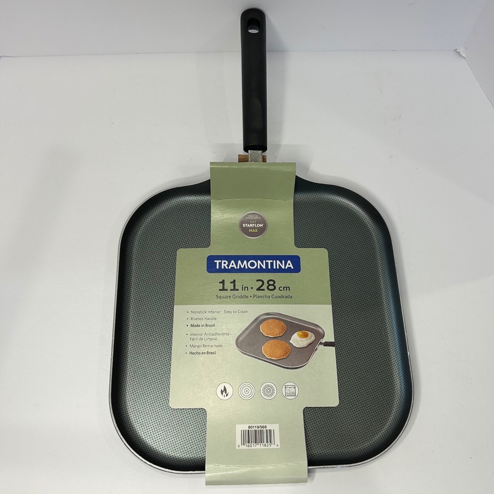 Tramontina 11" Square Griddle Nonstick Starflon Max Black Aluminum Pan